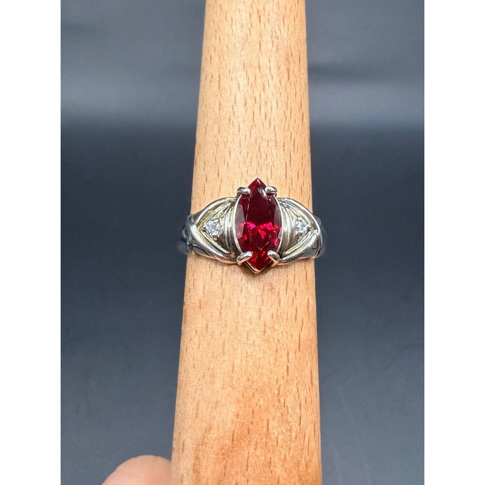 Vintage 925 Sterling Silver Garnet CZ Marquise Ring Size 8 Estate Jewelry